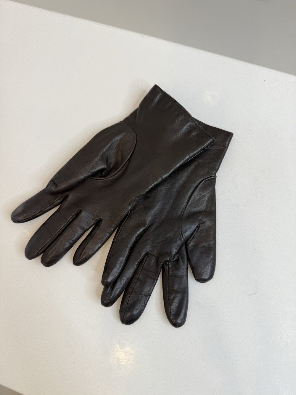 Portolano Cashmere-Lined Leather Gloves Women's Dark Brown Sz 7